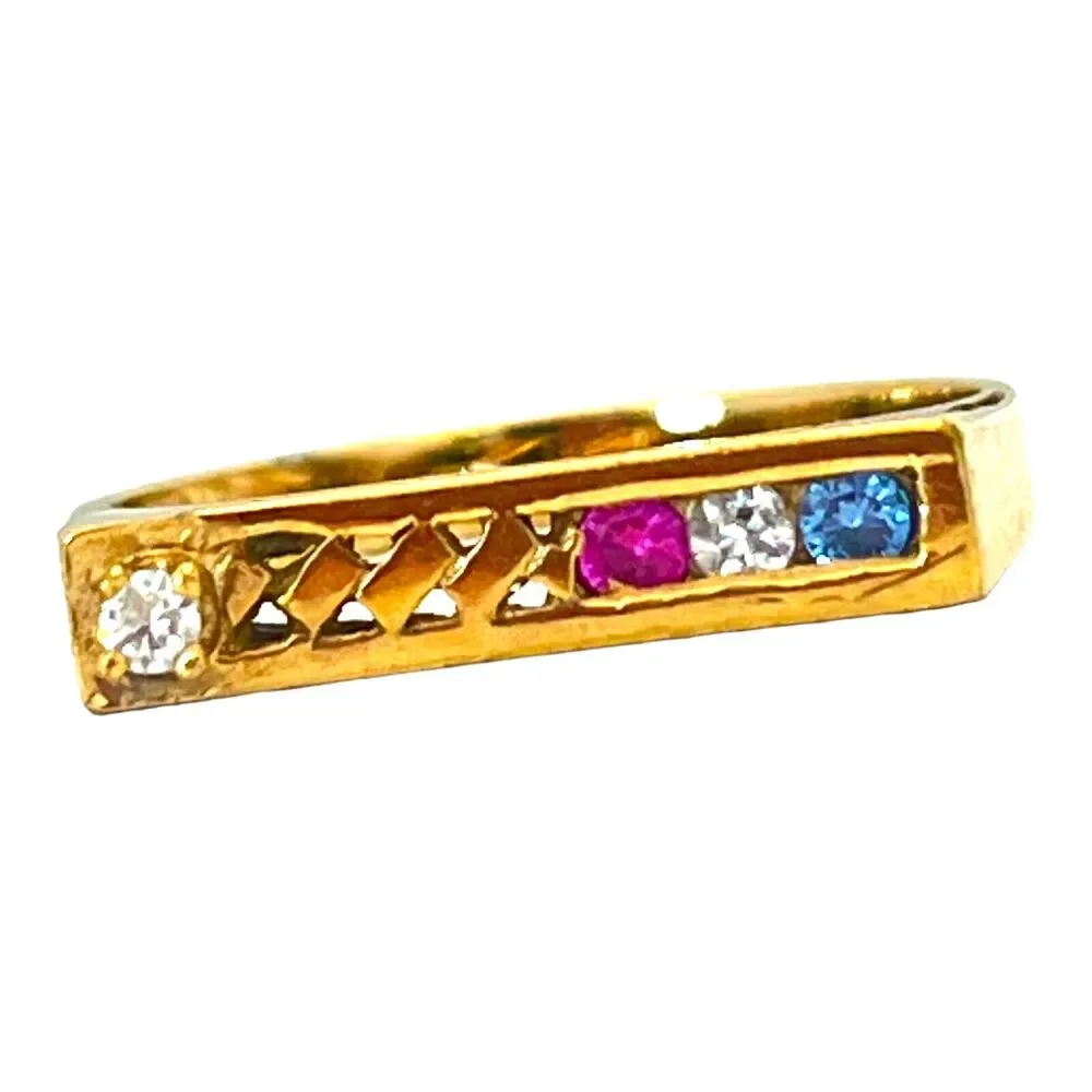 Vintage 1960s Multi Color Rhinestone Ring Gold Tone Size 6.5 Mid Century - 5T